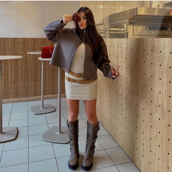 ZARA DOUBLE BELTED FITTED DRESS - Picture 8 of 9